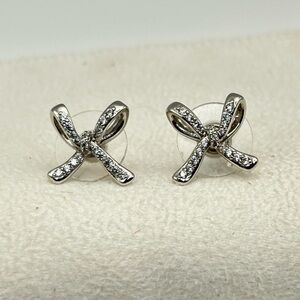 Kendra Scott Sasha Stud Earrings Bow Design Clear Crystals Rhodium Plated .5"